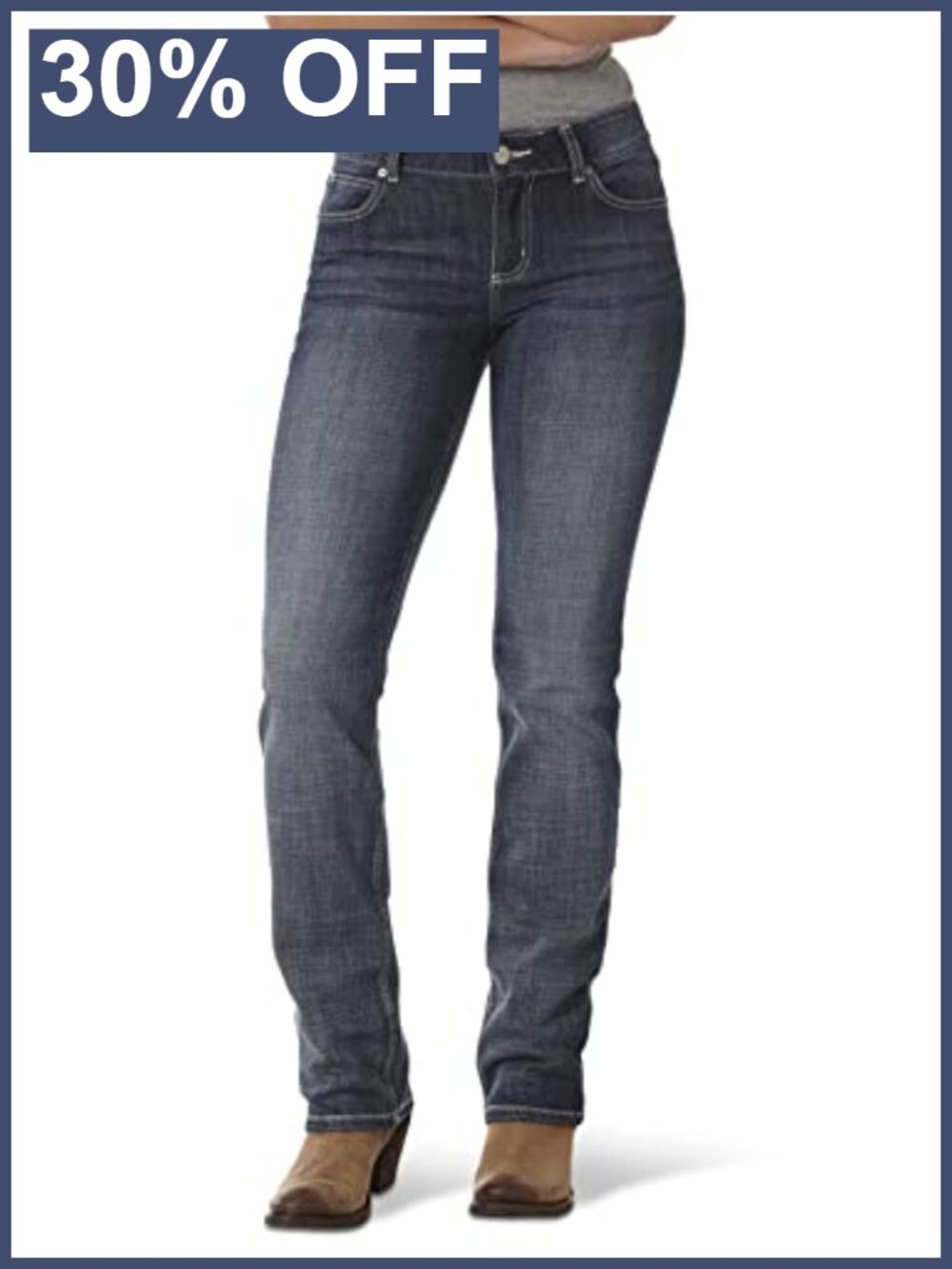 Mid Rise Straight Leg Stretch Jeans Western Five Pocket Styling